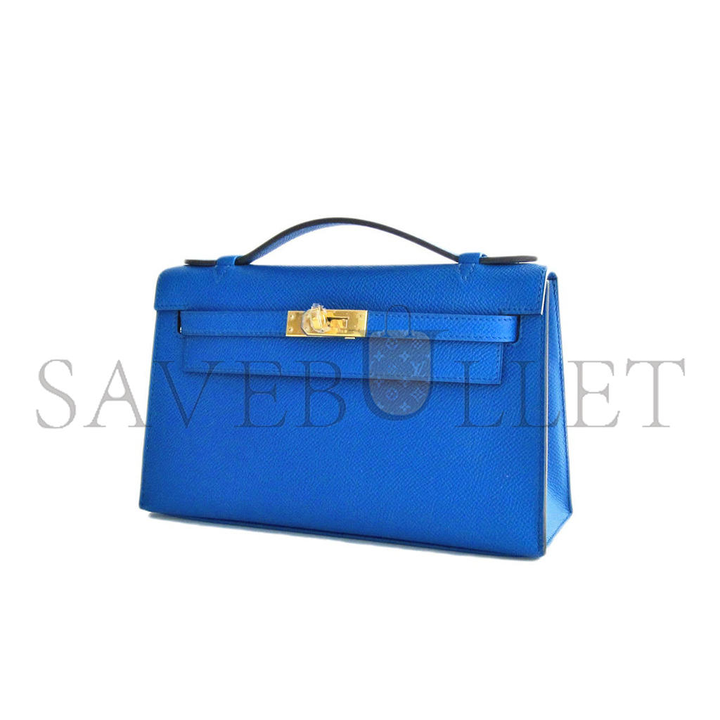 H**mes master blue izmir gold kelly pochette epsom ghw clutch cut bag (22*14*7cm)